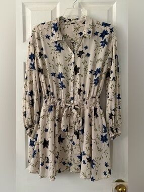 Free People Cream Floral Button-Front Tunic Dress